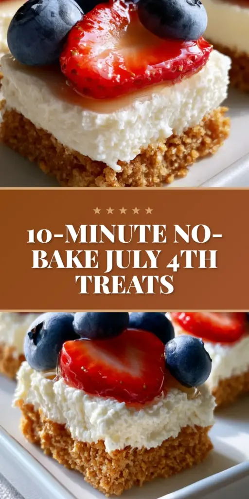 No-Bake Fourth of July Desserts: Red, White, and Blue Cheesecake Bites 4 A close-up shot of individual No-Bake Fourth of July Desserts bites on a matte white platter, topped with strawberries and blueberries.