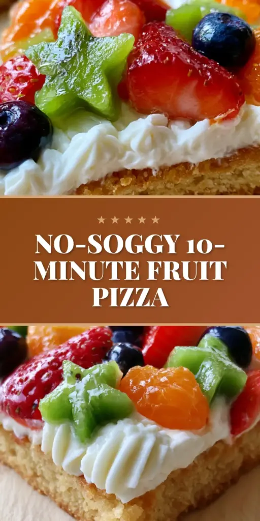 Fruit Pizza with a Thick Golden Sugar Cookie Crust and Whipped Cream Cheese Frosting 4 A close-up slice of Fruit Pizza with a thick golden-brown sugar cookie crust, whipped cream cheese frosting ridges, and vibrant fresh fruit including star-shaped kiwi.