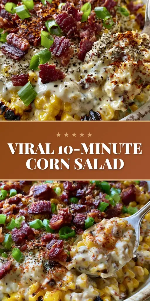 Crack Corn Salad with Charred Roasted Corn and Crispy Bacon 3 A macro smartphone photo of a vibrant crack corn salad in a rustic white ceramic bowl with bacon and scallions.