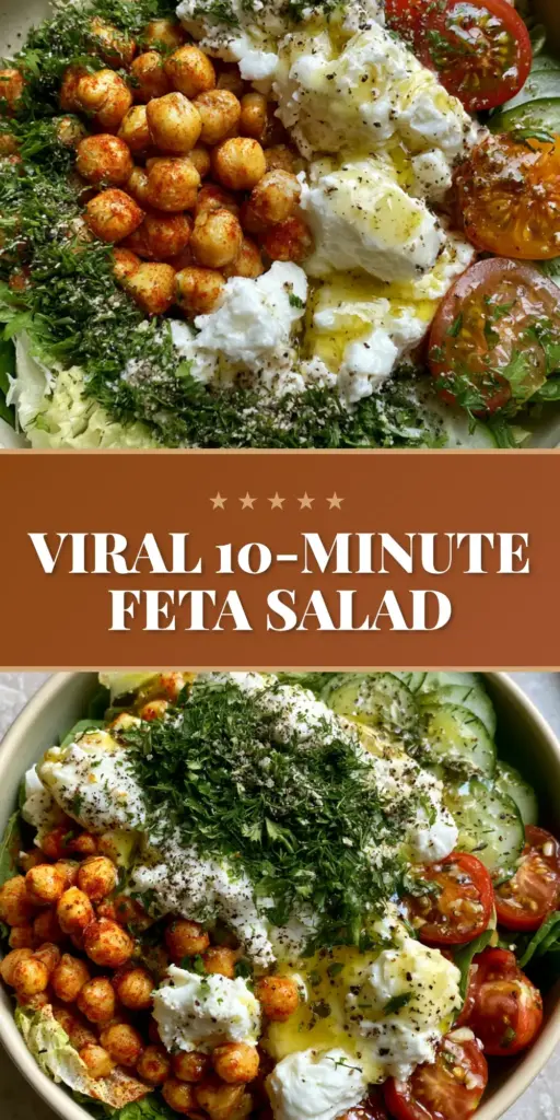 Mediterranean Feta Salad with Smoked Paprika Roasted Chickpeas 4 A top-down smartphone photo of a Mediterranean feta salad in a matte cream bowl with roasted chickpeas and heirloom tomatoes on a gray stone background.