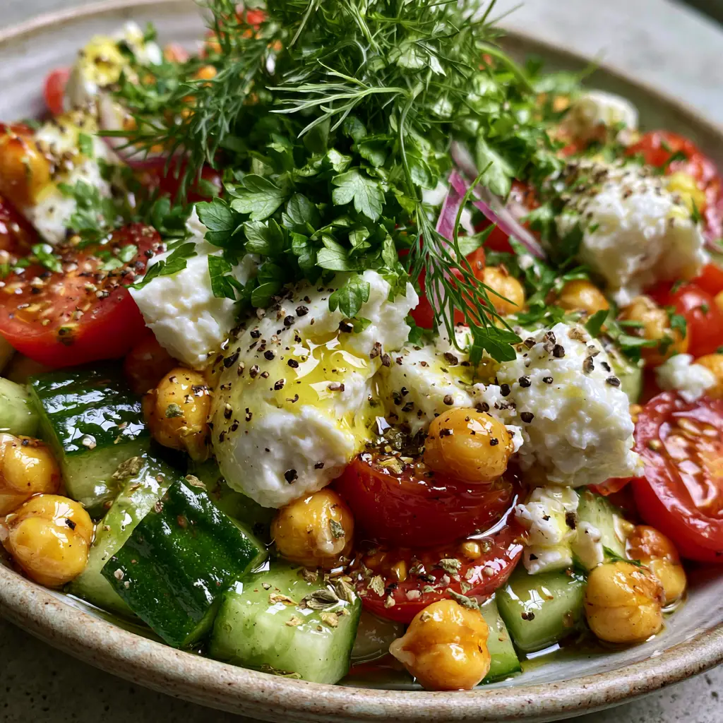 Cucumber Chickpea Feta Salad: The Ultimate 10-Minute Mediterranean Side 2 Close-up detail of diced English cucumbers and golden chickpeas in a cucumber chickpea feta salad.