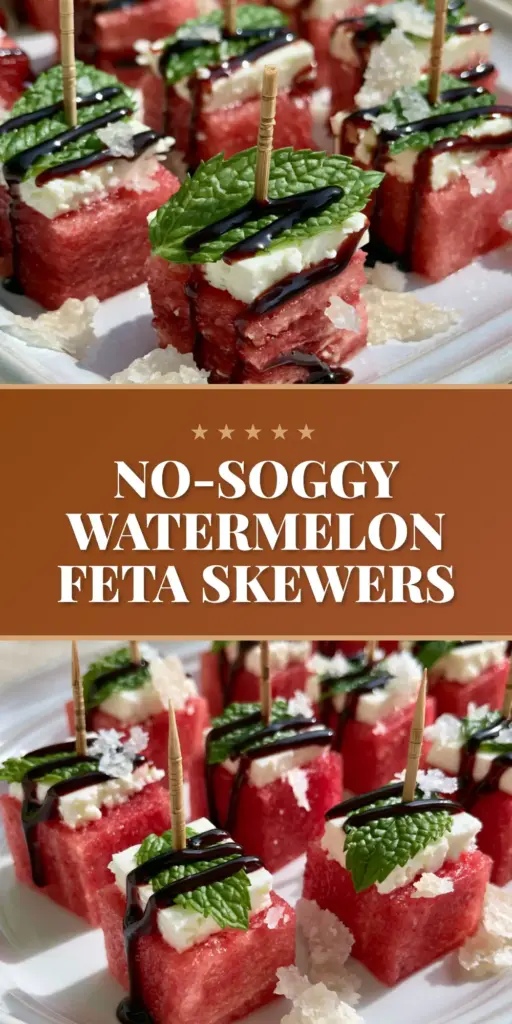 Watermelon Canapes Recipe: The Ultimate Sweet & Salty Summer Bite 4 A close-up of structured Watermelon Canapes on a white ceramic platter with bamboo picks and balsamic drizzle. (Watermelon Canapes recipe)
