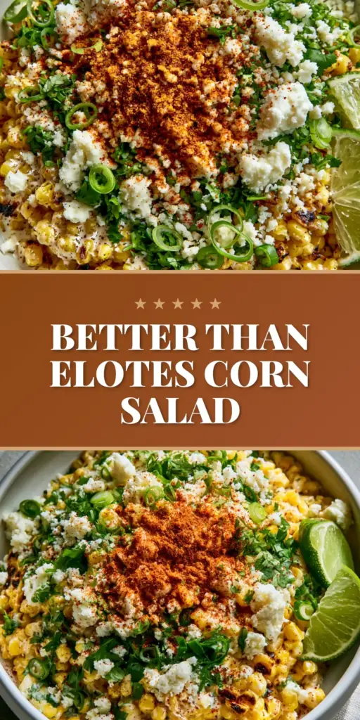 Corn Salad with Charred Kernels and Creamy Lime Crema 4 A close-up vertical shot of Mexican Street Corn Salad with charred kernels, cotija cheese, and smoked paprika dusting. (Corn Salad)