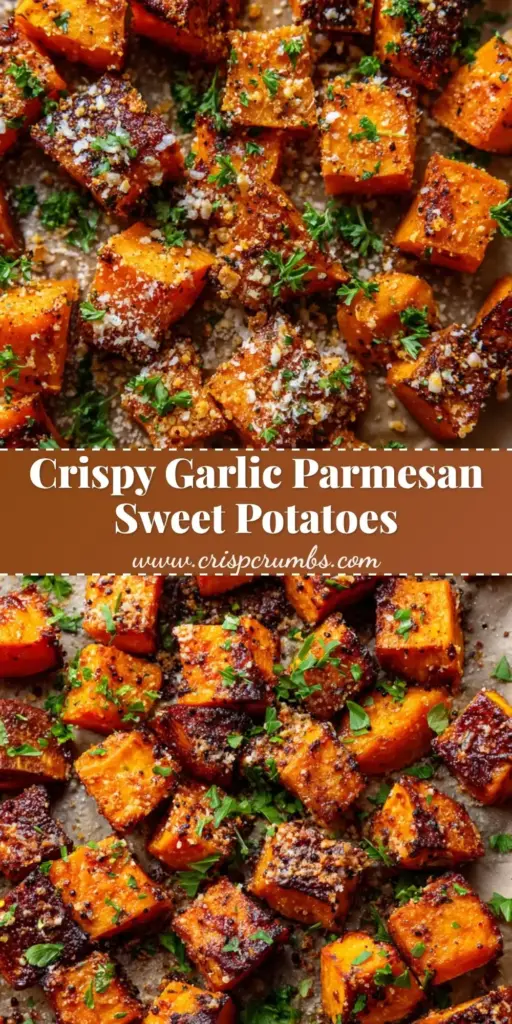Garlic Parmesan Roasted Sweet Potatoes (The Ultimate Crispy Recipe) 4 A pile of Garlic Parmesan Roasted Sweet Potatoes in a dark skillet featuring charred edges and melted parmesan cheese.
