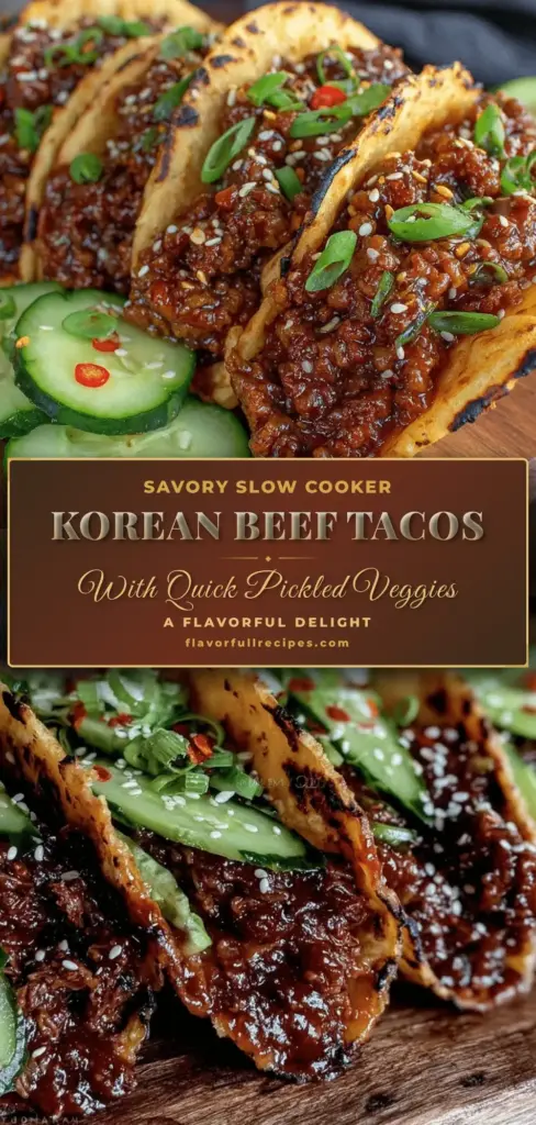 A handheld smartphone photo of three Korean Ground Beef Tacos on a white plate with mahogany glazed beef and pickled cucumbers.