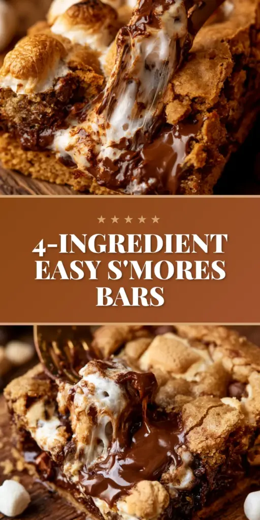 A stack of thick S'mores cookie bars on crinkled parchment paper showing toasted marshmallows and melted chocolate.