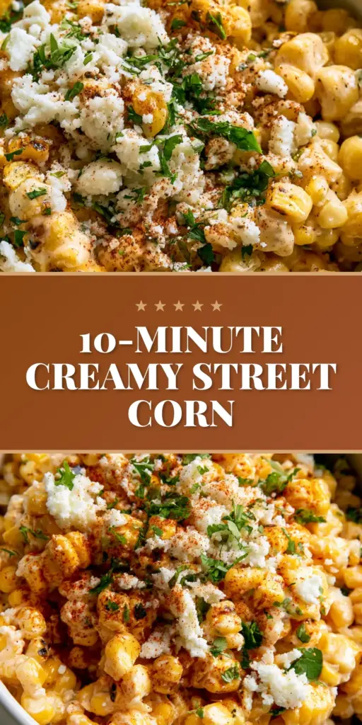 Creamy Corn Salad with Charred Sweet Corn and Velvety Lime Crema 3 A close-up vertical shot of creamy corn salad in a rustic bowl, featuring charred corn, snowy cotija cheese, and a dusting of red chili powder.