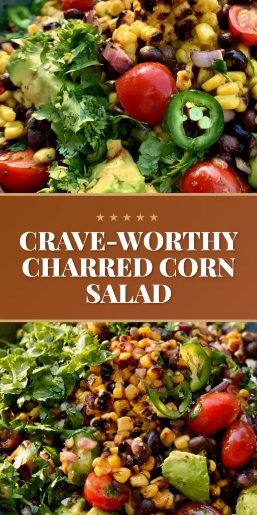 A wide-angle top-down photo of a charred corn and black bean salad in a charcoal ceramic bowl on a light linen tablecloth.