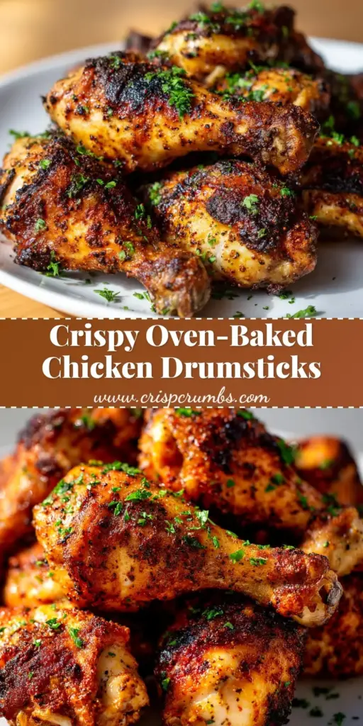 Oven Baked Chicken Drumsticks: The Ultimate Crispy & Juicy Guide 3 A tall Pinterest pin showing crispy Oven Baked Chicken Drumsticks with bubbled skin and parsley flakes. (Oven Baked Chicken Drumsticks)