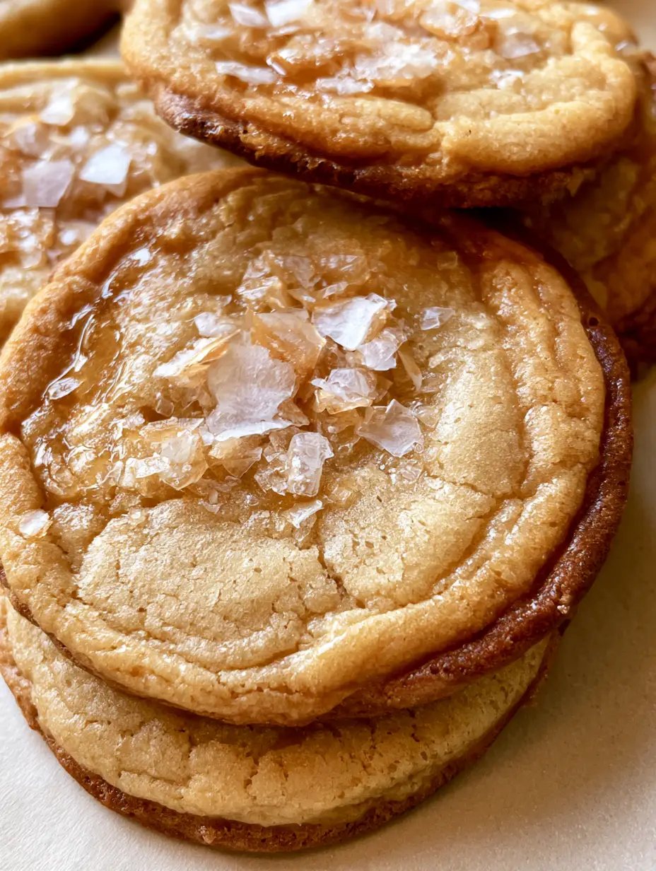 Close-up handheld photo of Salted Honey Cookies showing the gooey blonde center and crackled surface.