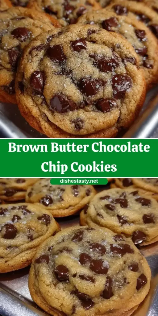 Brown Butter Chocolate Chip Cookies with Molten Dark Chocolate and Sea Salt 4 A stack of three thick Brown Butter Chocolate Chip Cookies with rippled edges, molten dark chocolate puddles, and coarse sea salt on a white plate. (Brown Butter Chocolate Chip Cookies)