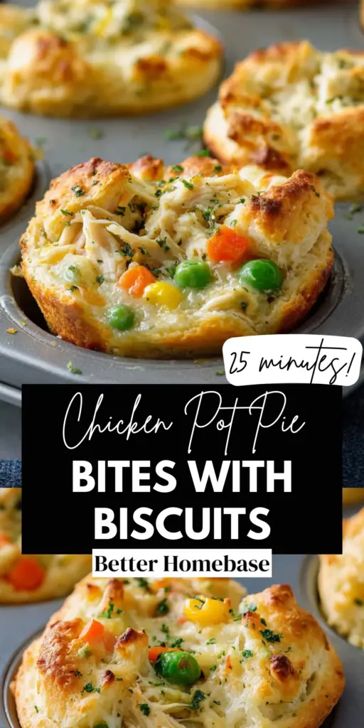 Chicken Pot Pie Bites: The Ultimate Flaky Muffin Tin Appetizer 3 A handheld close-up of golden-brown Chicken Pot Pie Bites in a flaky biscuit crust filled with creamy chicken and vegetables.
