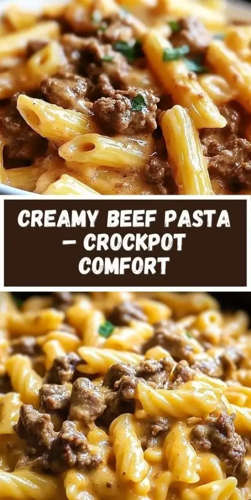 Creamy Crockpot Beef Pasta: The Ultimate Slow Cooker Comfort Food 3 A handheld smartphone photo showing a white bowl of Creamy Crockpot Beef Pasta with melted yellow cheddar cheese and parsley flakes.