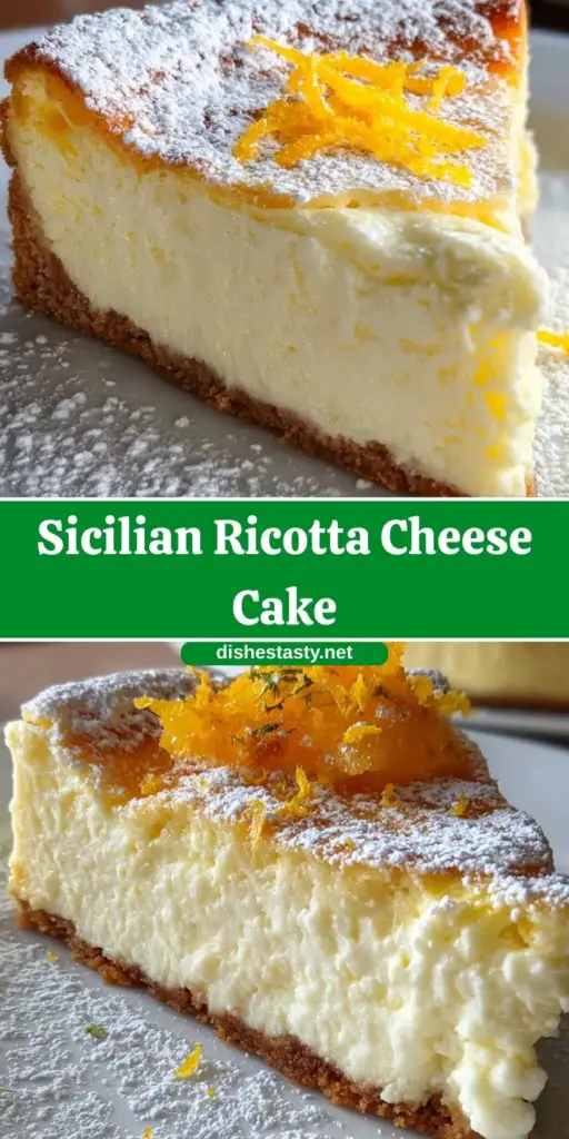 Sicilian Ricotta Cheesecake: The Authentic Crustless Italian Dessert 3 A close-up triangular slice of Sicilian Ricotta Cheesecake with a caramelized top and powdered sugar on a white plate. (Sicilian Ricotta Cheesecake)
