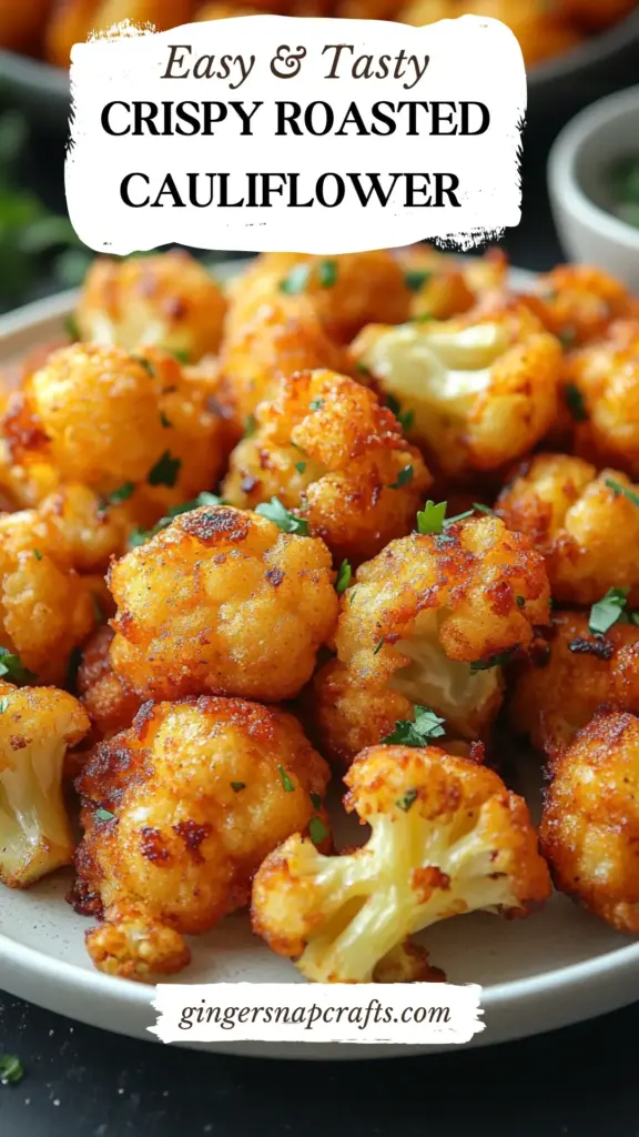 Crispy Roasted Cauliflower: The Ultimate Caramelized Side Dish 4 A dark metal baking sheet filled with golden-brown Crispy Roasted Cauliflower florets, showing charred edges and fresh parsley garnish.