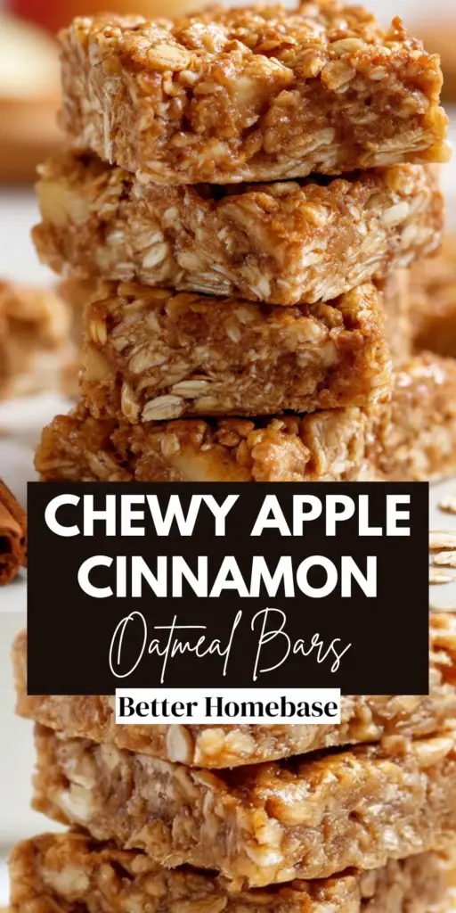 A stack of three thick Apple Cinnamon Oatmeal Bars with vanilla glaze drizzle on parchment paper.