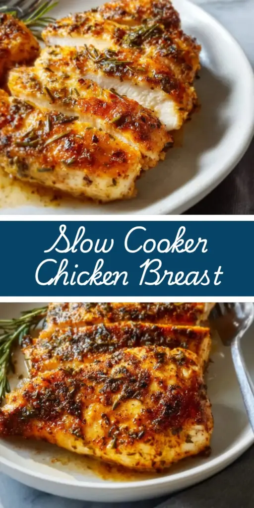Slow Cooker Chicken Breast with Honey Glaze and Roasted Vegetables 4 A tall, vertical shot of Slow Cooker Chicken Breast slices with a dark glossy honey glaze, served over roasted sweet potatoes and Brussels sprouts, garnished with pomegranate seeds.