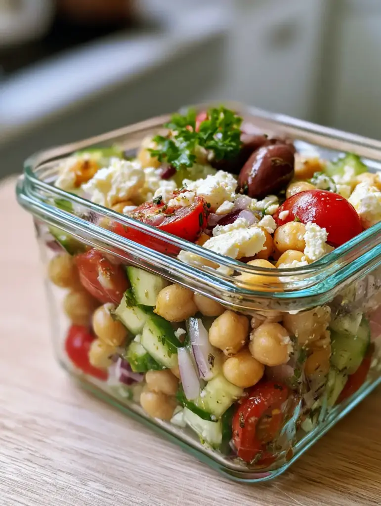 Large chunks of moist feta cheese and whole Kalamata olives garnishing a Mediterranean feta salad.