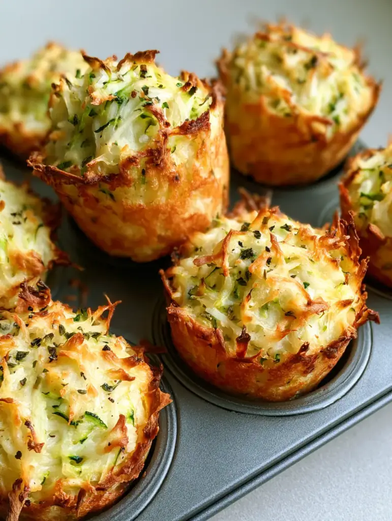 Close up of the lacy toasted parmesan edges on a rustic Zucchini Potato Muffin.