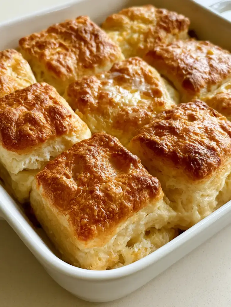 Nine square-cut Butter Swim Biscuits pulling apart to reveal soft, pale cream-colored sides.