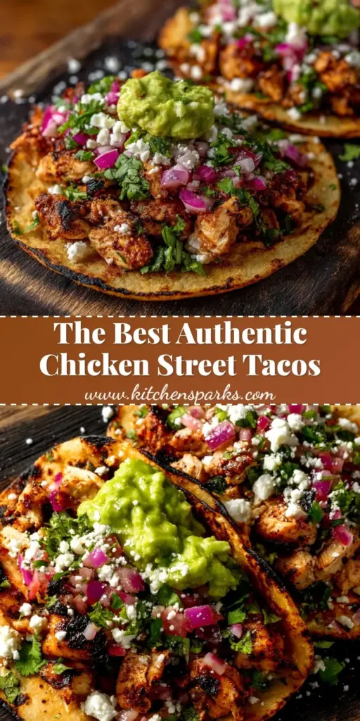 Three authentic Chicken Street Tacos with seared chicken, white onions, and cilantro on double corn tortillas. (Chicken Street Tacos)