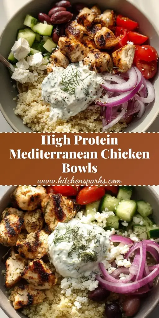 Mediterranean Chicken Bowls with Turmeric Rice and Creamy Tzatziki 4 A handheld smartphone photo of a round ceramic bowl filled with Mediterranean Chicken Bowls featuring turmeric yellow rice, grilled chicken, and fresh vegetables.