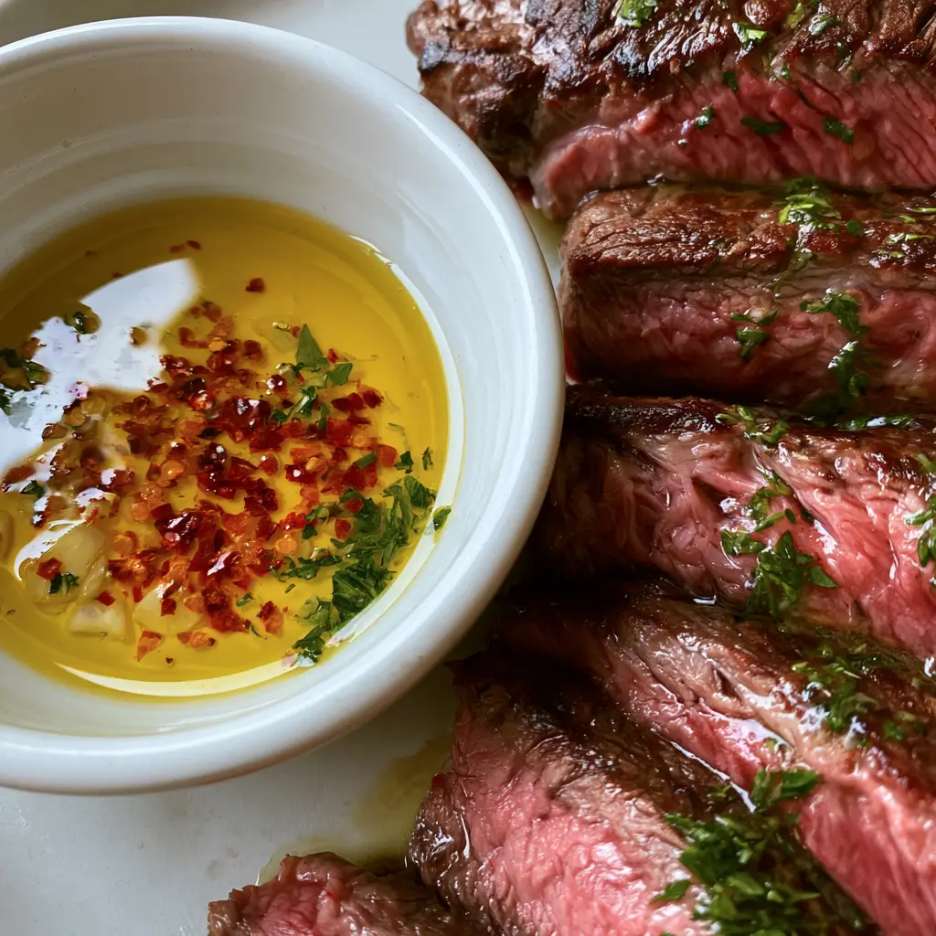 Cowboy Butter Sauce: The Ultimate Zesty Garlic Dipping Sauce 2 Liquid golden Cowboy Butter Sauce in a dipping bowl with visible garlic bits and herbs. (Cowboy Butter Sauce)