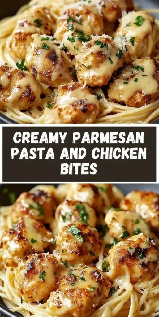 A handheld smartphone photo of Garlic Butter Chicken Pasta on a white ceramic plate, featuring creamy spaghetti, golden-brown chicken cubes, and fresh parsley garnish.