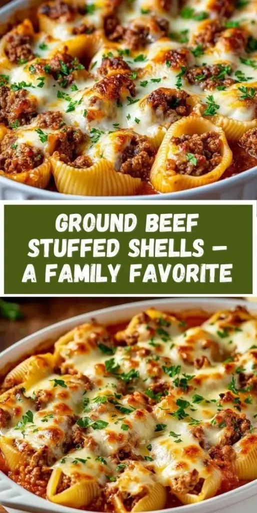 Ground Beef Stuffed Shells with Bubbly Mozzarella 4 A top-down smartphone photo of Ground Beef Stuffed Shells in a white ceramic dish with melted mozzarella and green parsley.
