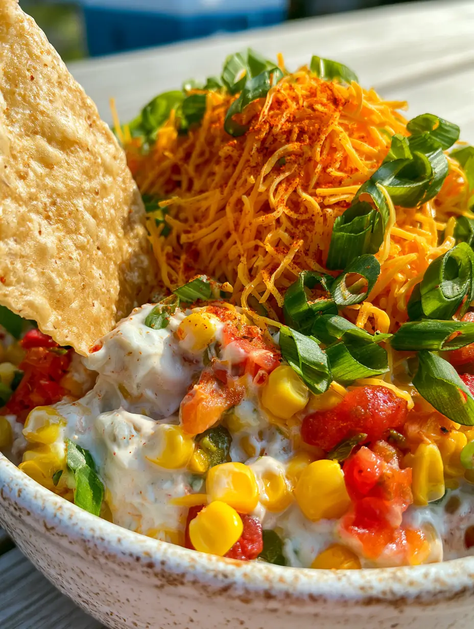 A rustic speckled bowl filled with Boat dip topped with mounds of orange cheese and green scallions.
