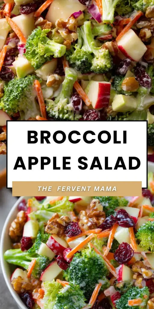 Broccoli Apple Salad with Creamy Poppyseed Dressing 1 Broccoli Apple Salad thoroughly coated in creamy white poppyseed dressing in a clear bowl.