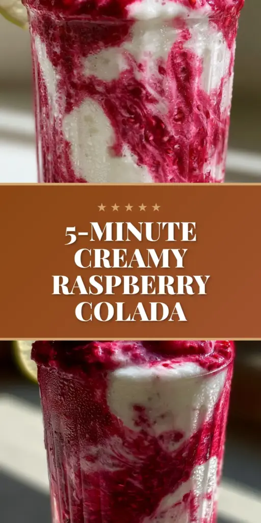 raspberry colada twist: The Ultimate Frozen Tropical Escape 3 A tall ribbed glass showcasing a raspberry colada twist with a vibrant magenta swirl and snowy white coconut cream base.