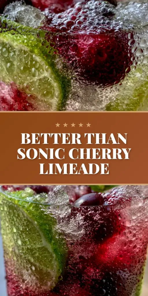 Cherry Limeade Recipe: The Ultimate Refreshing Summer Sparkler 3 A tall sweating glass of homemade cherry limeade with crushed ice, lime wheels, and whole cherries. (cherry limeade recipe)