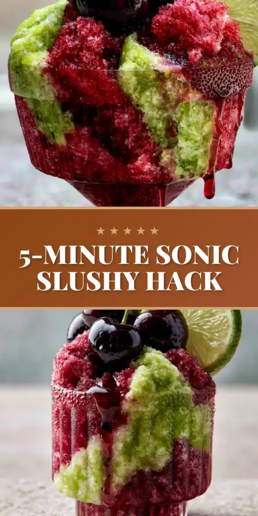 Cherry Limeade Slushies: The Ultimate Gourmet Shaved Ice Recipe 4 A close-up handheld smartphone photo of a gourmet Cherry Limeade Slushy in a vintage ribbed glass with ruby-red shaved ice and glossy dark cherries.