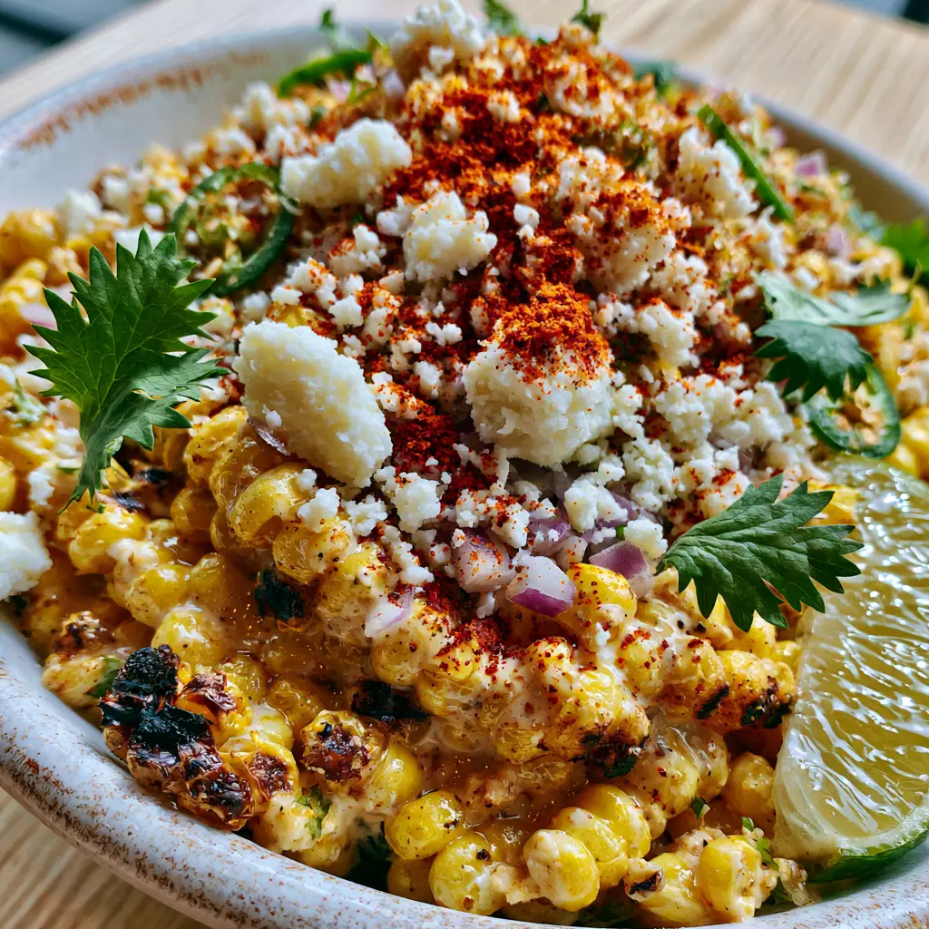Summer Corn Salad with Charred Sweet Corn and Creamy Lime Dressing 1 Top-down shot of vibrant Summer Corn Salad garnished with cilantro and smoked paprika.