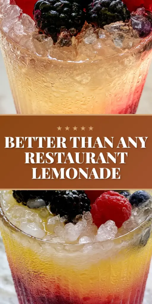 Triple Berry Lemonade: The Ultimate Summer Ombre Refreshment 4 A tall ribbed glass of Triple Berry Lemonade with a deep magenta berry base and bright yellow top, layered with pebble ice and fresh mint.