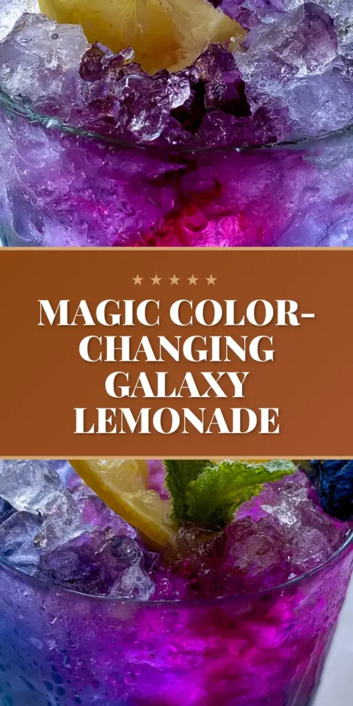 A tall fluted glass of Butterfly Pea Lemonade showing a dramatic indigo to violet gradient with crushed ice and a lemon slice.