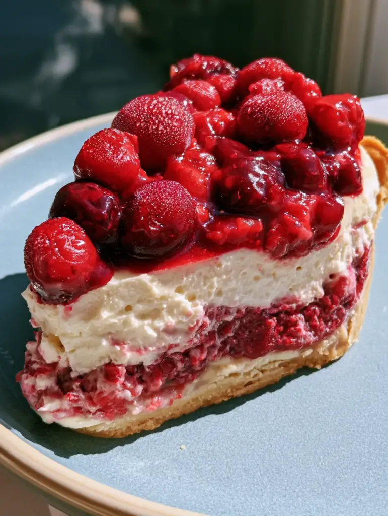 Summer pie recipes: The Ultimate No-Bake Mascarpone Berry Pie 2 A high-angle bird's-eye view of a fluted white ceramic pie dish filled with golden crust and lush white mascarpone cream. (Summer pie recipes)