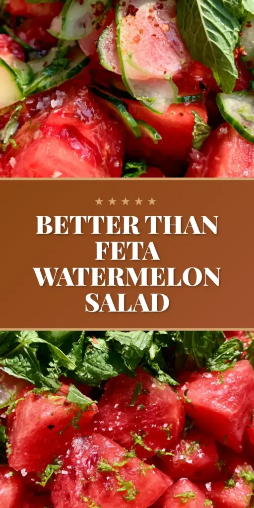 Watermelon Recipes: The Ultimate Honey-Lime and Persian Cucumber Summer Salad 3 A top-down close-up of a vibrant watermelon salad with honey-lime glaze, mint, and Persian cucumbers in a stone bowl. (watermelon recipes)