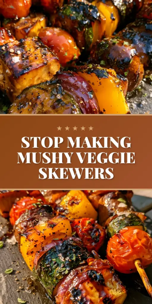 Vegetable Kabobs Recipe: The Ultimate Guide to Rainbow Charred Skewers 3 A top-down view of five rainbow vegetable skewers on a dark slate platter featuring charred zucchini and blistered tomatoes (vegetable kabobs recipe).