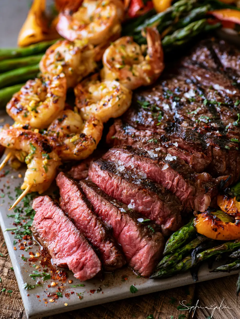 Summer grilling recipes: The Ultimate Ribeye and Honey-Chipotle Chicken Platter 3 Juicy ribeye steak with deep charred cross-hatch marks and melting herb butter. (summer grilling recipes)