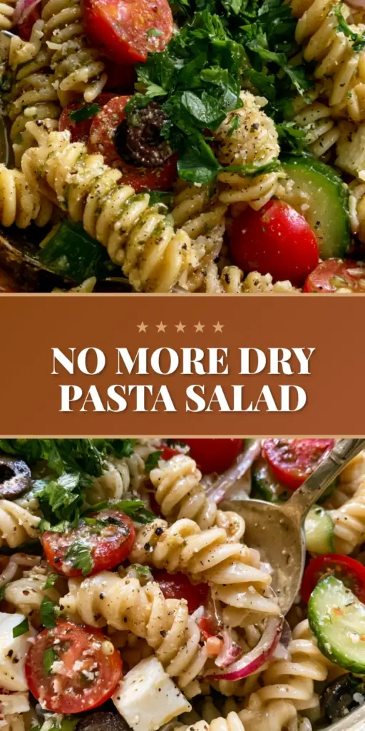 The Ultimate Italian Pasta Salad Recipe: A Vibrant Zesty Crowd-Pleaser 3 An extreme close-up of a glistening Italian rotini pasta salad with cherry tomatoes, cucumbers, mozzarella cubes, and heavy parsley garnish. (Italian pasta salad recipe)