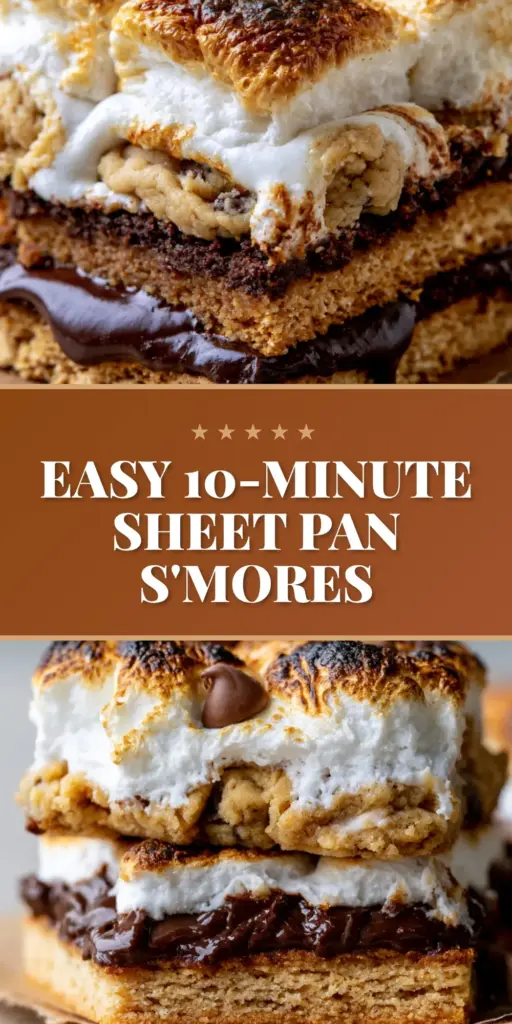 A stack of three thick S'mores cookie bars on torn brown parchment paper, showing the graham cracker crust, glossy chocolate ganache, and charred marshmallow peaks.