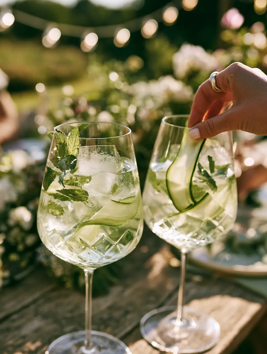 Cucumber Spritz: The Ultimate Botanical Summer Cocktail 4 Close-up of translucent cucumber ribbons spiraled inside a frosty crystal glass for a Cucumber Spritz.