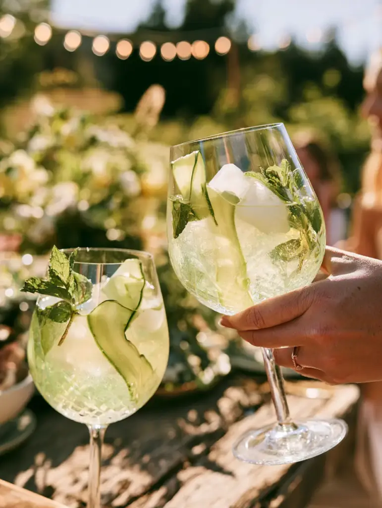 Cucumber Spritz: The Ultimate Botanical Summer Cocktail 1 Clear artisanal ice cubes and thousands of carbonated bubbles in a clear Cucumber Spritz cocktail.