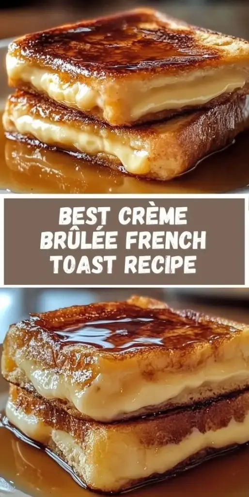 Crème Brûlée French Toast: The Ultimate Crispy Caramelized Brioche Recipe 4 A stack of two thick-cut brioche French toast slices with a glossy amber caramelized sugar crust, raspberries, and blueberries. (Crème Brûlée French Toast)