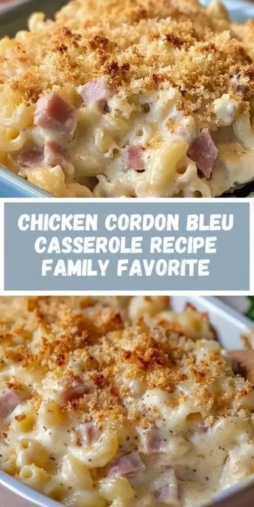 Chicken Cordon Bleu Casserole: The Ultimate Creamy Weeknight Bake 4 A handheld smartphone photo of a baked Chicken Cordon Bleu Casserole in a white ceramic dish featuring golden panko and fresh parsley.