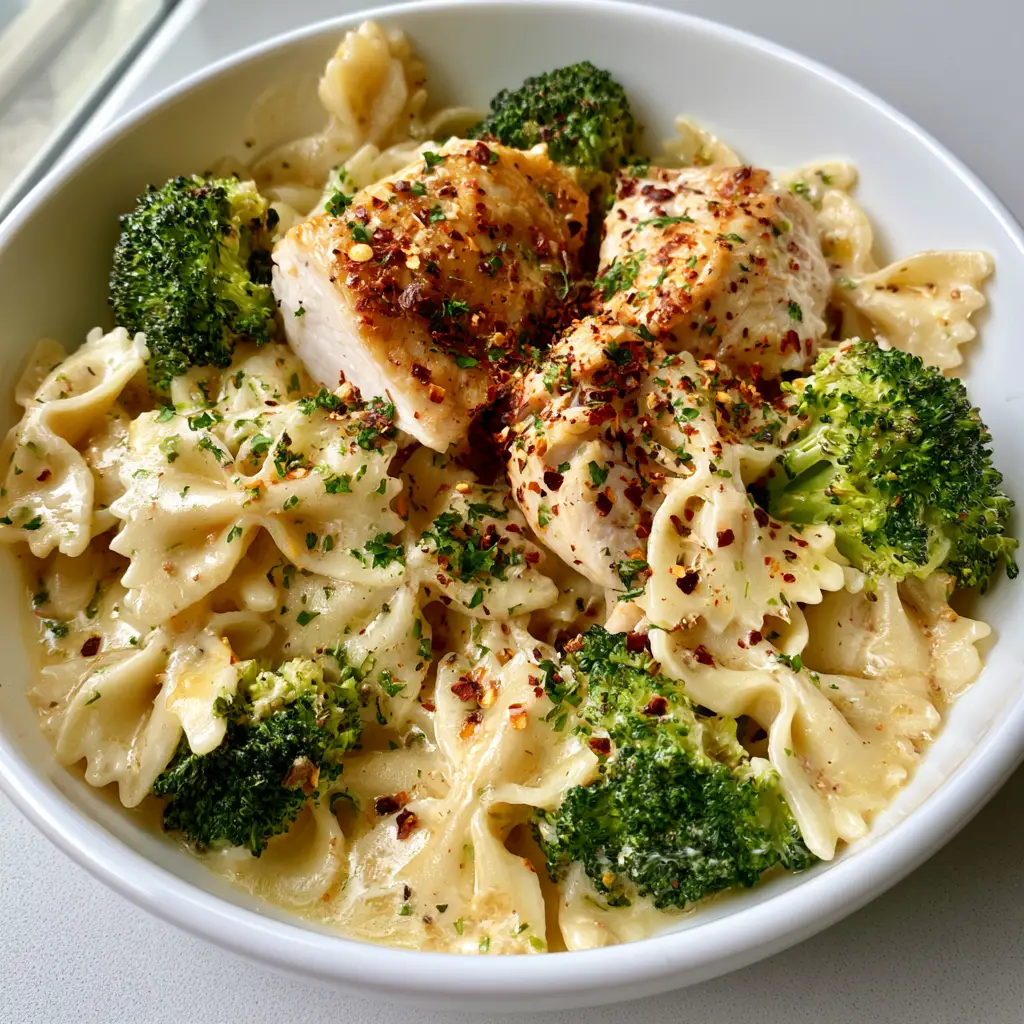 Cowboy Butter Chicken Pasta: The Ultimate Creamy Lemon Garlic Dinner 2 Close-up of Cowboy Butter Chicken Pasta showing glossy golden-yellow sauce and seared chicken breast chunks.