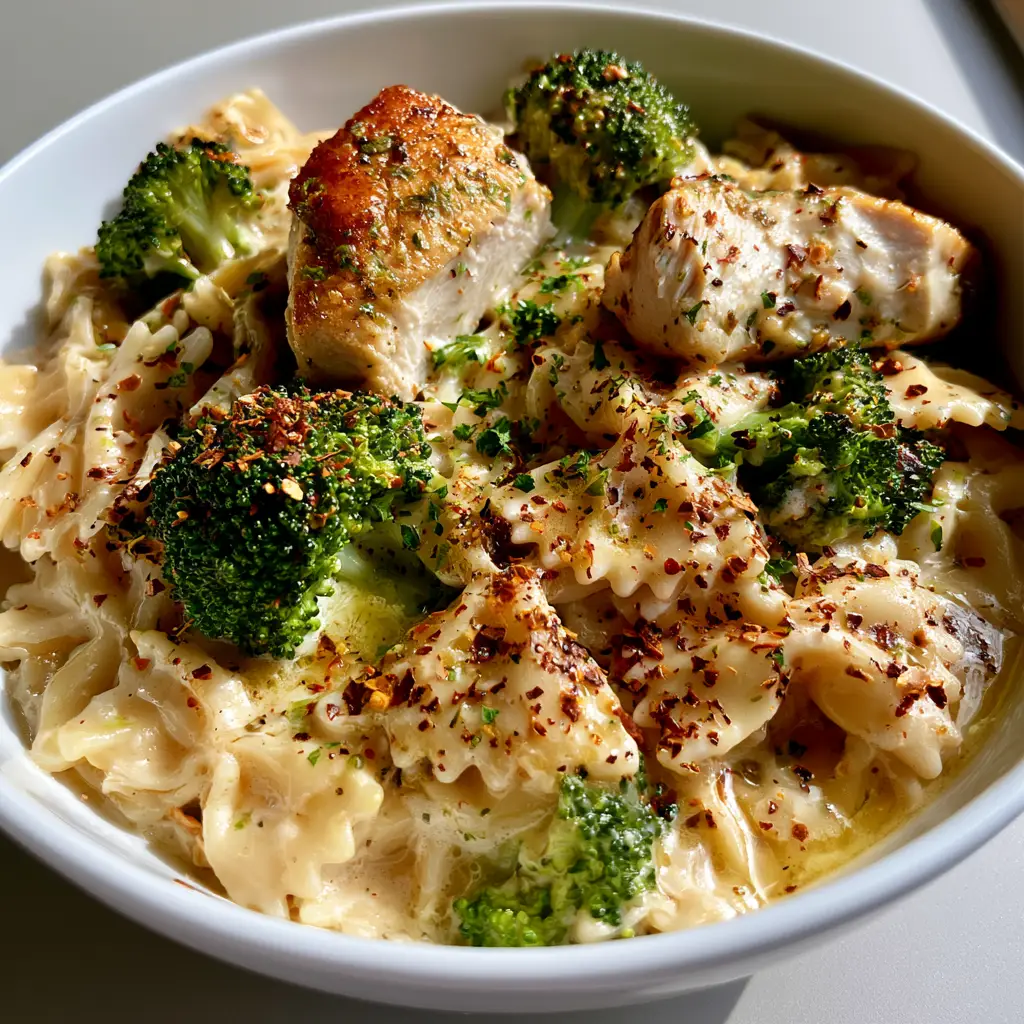 Cowboy Butter Chicken Pasta: The Ultimate Creamy Lemon Garlic Dinner 1 Cowboy Butter Chicken Pasta served in a white bowl on a gray tabletop with side daylight.