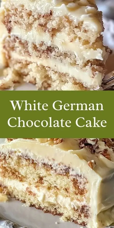 White German Chocolate Cake: The Ultimate Triple-Layer Coconut Pecan Delight 3 A handheld smartphone photo of a White German Chocolate Cake with three distinct layers and thick coconut pecan frosting on a white plate. (White German Chocolate Cake)